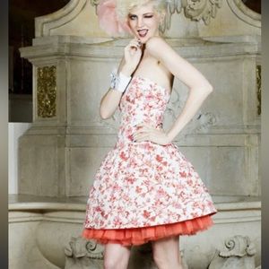 Betsey Johnson Women Size 6 Skull Cherubs Toile Strapless Dress